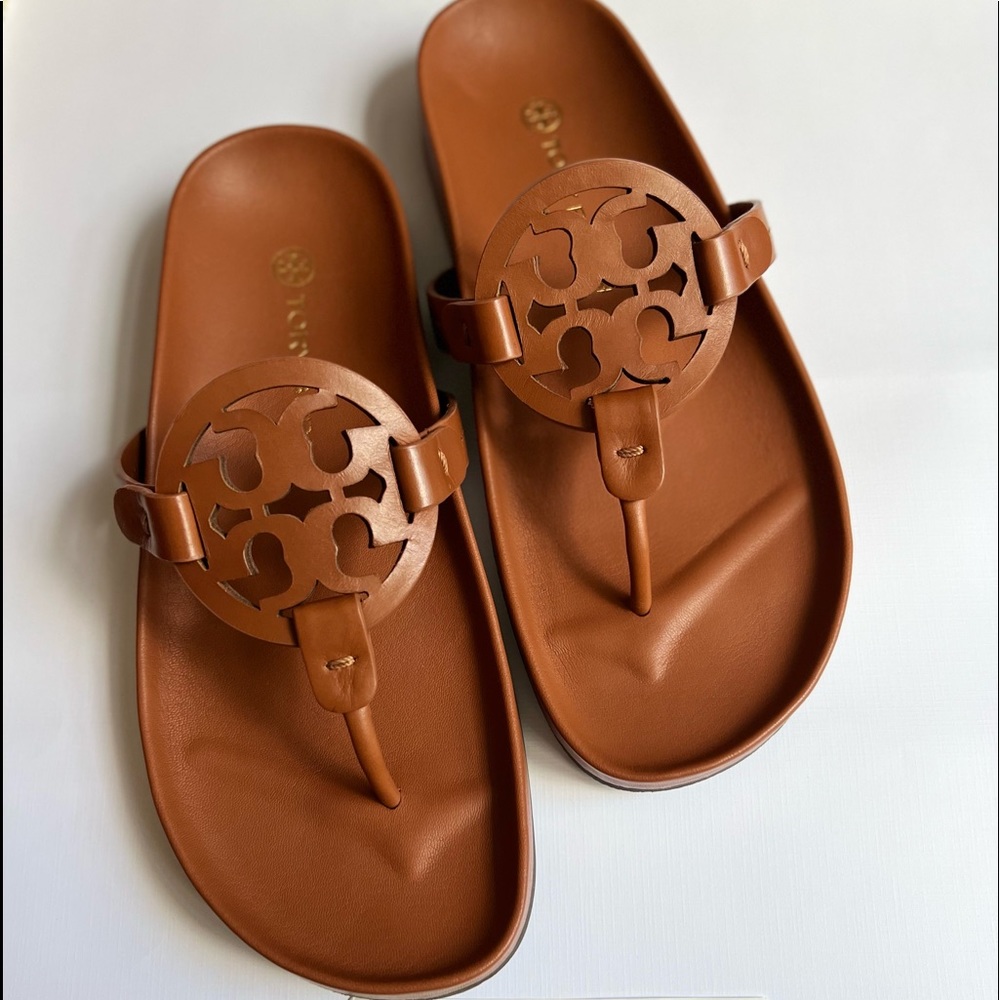 NEW Tory Burch Miller Clouds Leather Sandals in Aged Camello